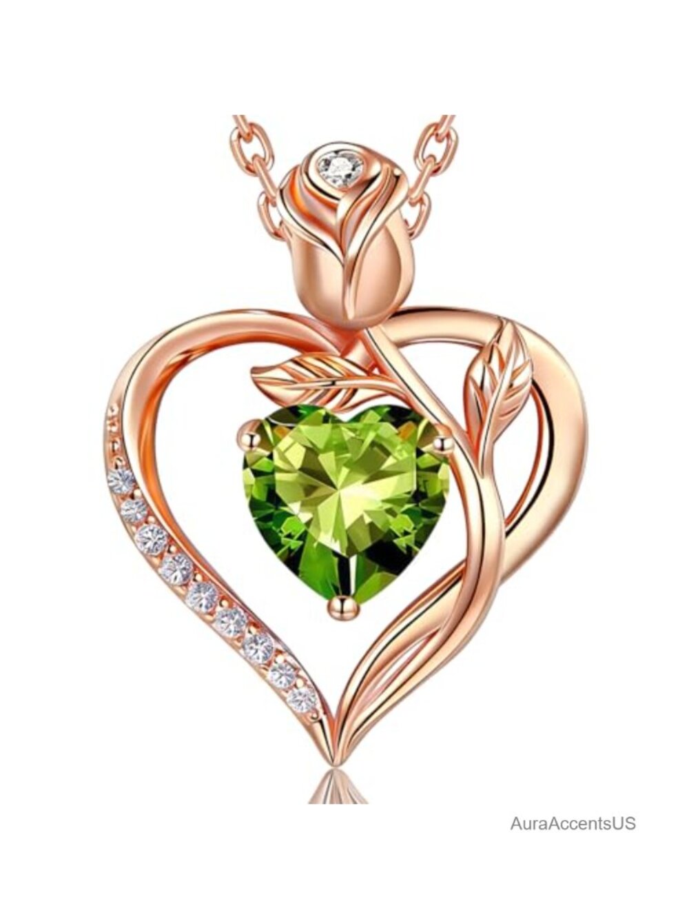 S925 Silver Rose Gold Plated Heart Birthstone Pendant Necklace for Women